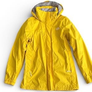 The North Face Resolve Parka Rain Jacket Hood DryVent Yellow White Polka Wmns M